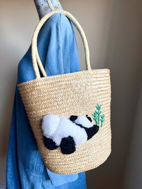 Woven Tote Bag with Panda Design
